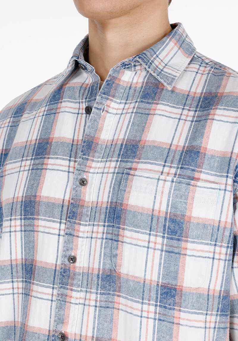 Imagine a Cămașă Cu Gât În Carouri Cămașă Cu Mânecă Lungă Multicoloră Pentru Bărbați