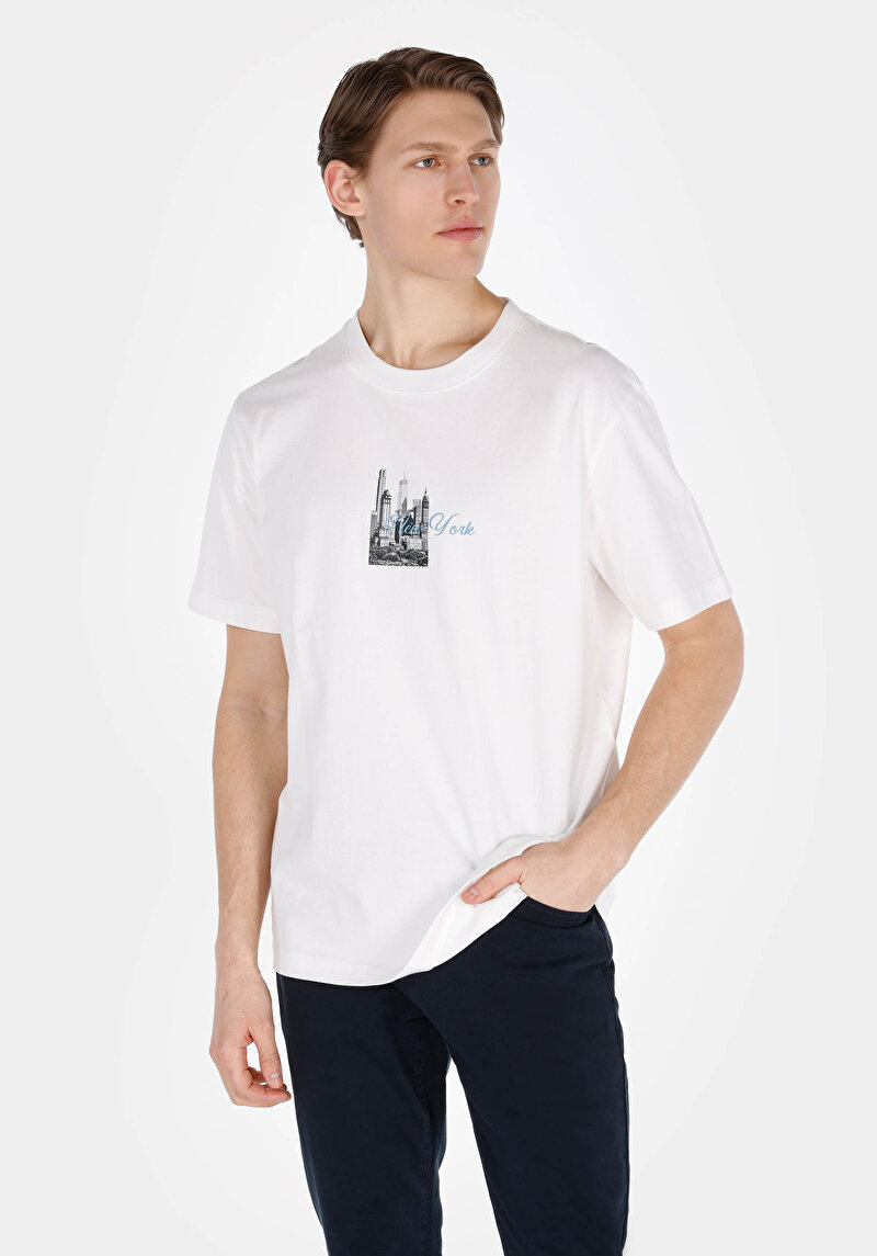 Imagine a Comfort Fit Round Neck Drept Bărbați Alb Short Tricou Cu Mânecă Scurtă