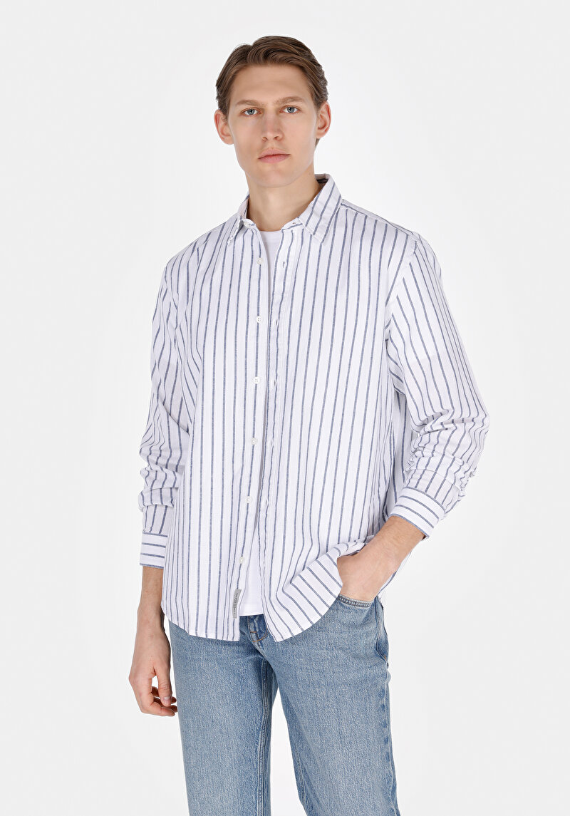 Imagine a Camasa Cu Maneca Lunga De Barbati Albastru Marin Regular Fit Cl1074502