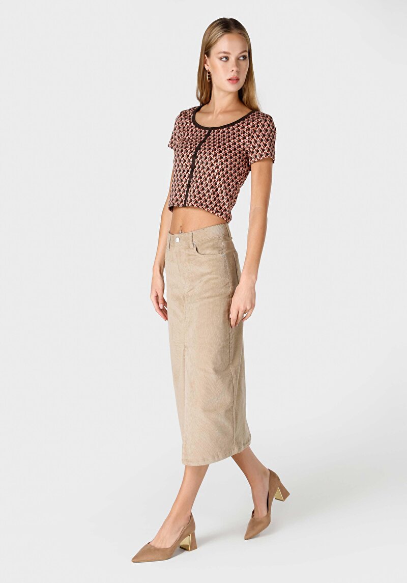 Afișați detalii pentru Fusta Midi Dreapta Cu Fermoar Fusta Bej Pentru Femei