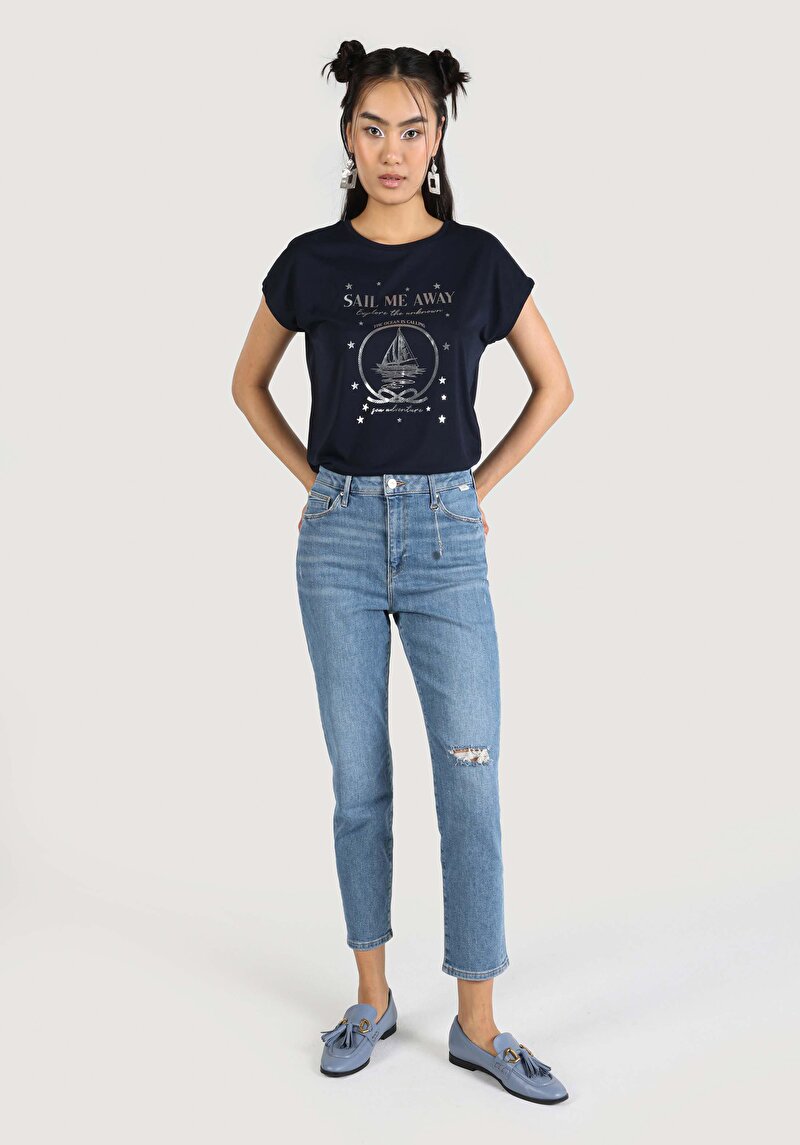 Imagine a Slim Fit Talie Medie Picior Subțire Blugi Din Denim Pentru Femei