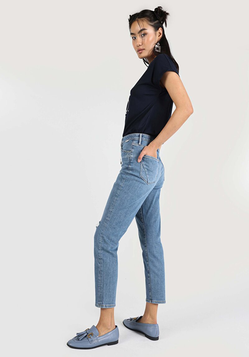 Afișați detalii pentru Slim Fit Talie Medie Picior Subțire Blugi Din Denim Pentru Femei