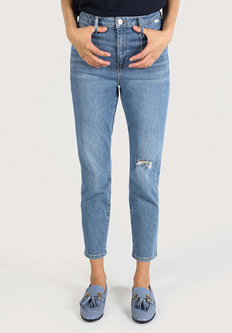 Afișați detalii pentru Slim Fit Talie Medie Picior Subțire Blugi Din Denim Pentru Femei