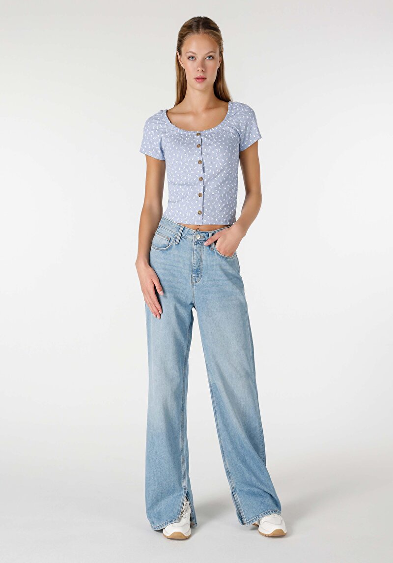 Imagine a Regular Fit Talie Înaltă Picior Larg Blugi Din Denim Pentru Femei