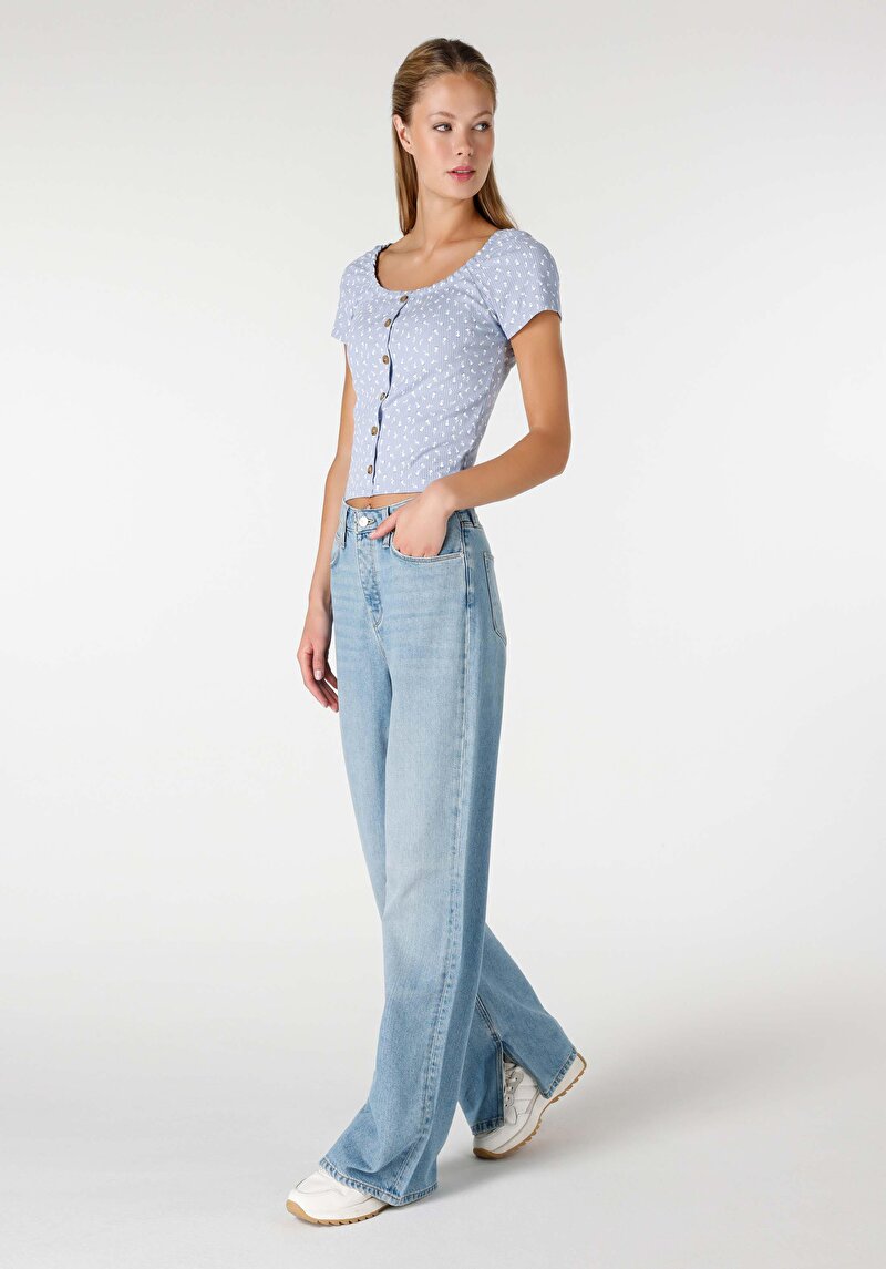 Afișați detalii pentru Regular Fit Talie Înaltă Picior Larg Blugi Din Denim Pentru Femei