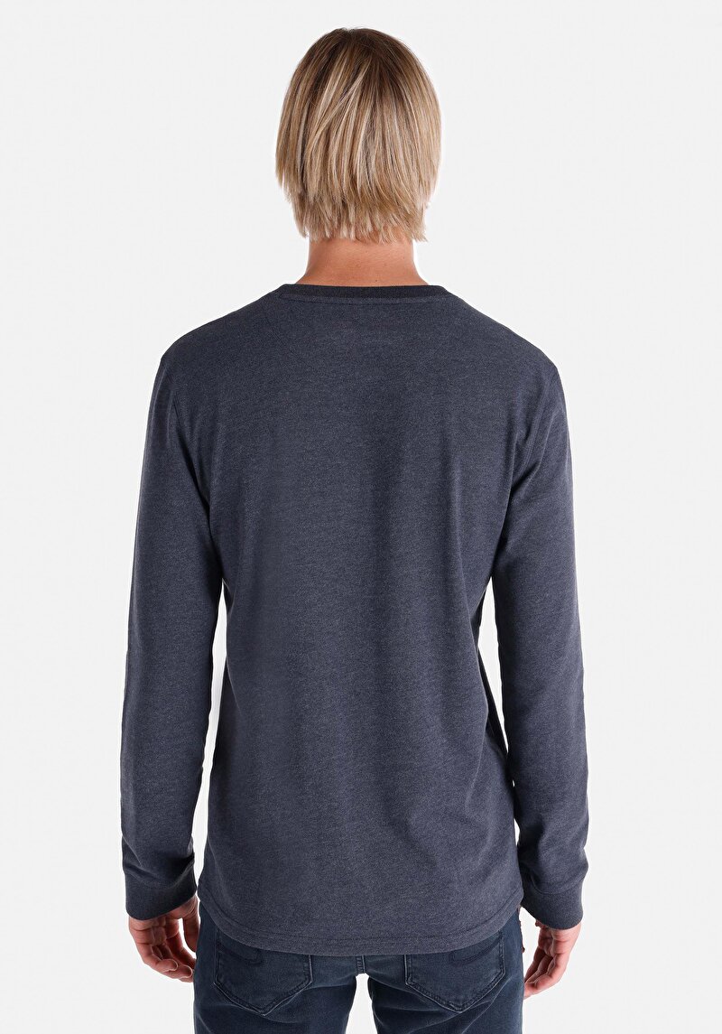 Imagine a Slim Fit Nasturi Guler Drept Bărbați Bleumarin Tricou Cu Manșon Lung