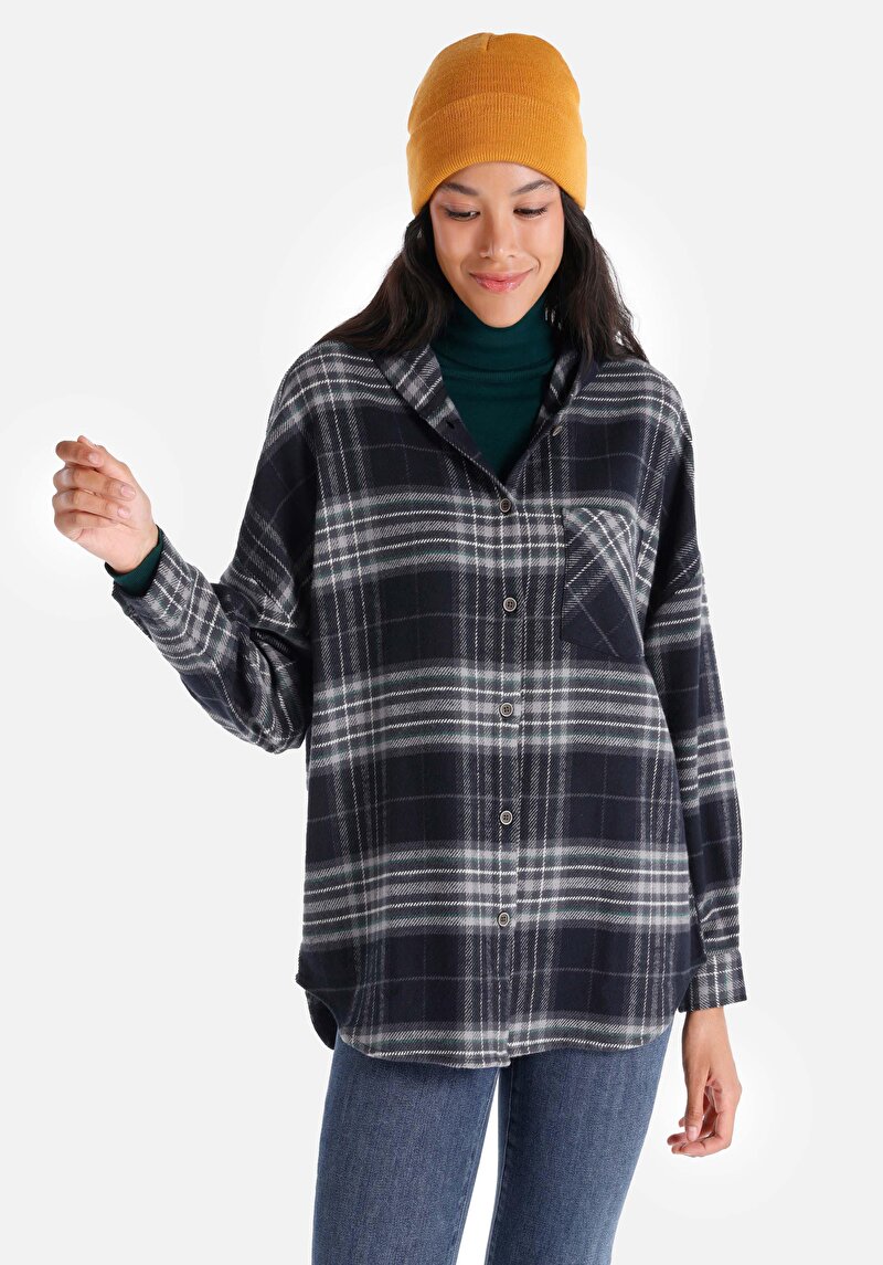 Imagine a Regular Fit Hooded Plaid Cămașă Cu Mânecă Lungă Antracit Pentru Femei