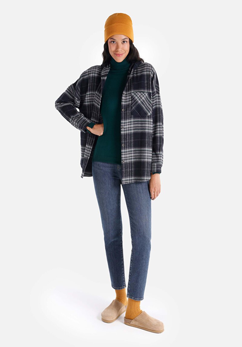 Imagine a Regular Fit Hooded Plaid Cămașă Cu Mânecă Lungă Antracit Pentru Femei