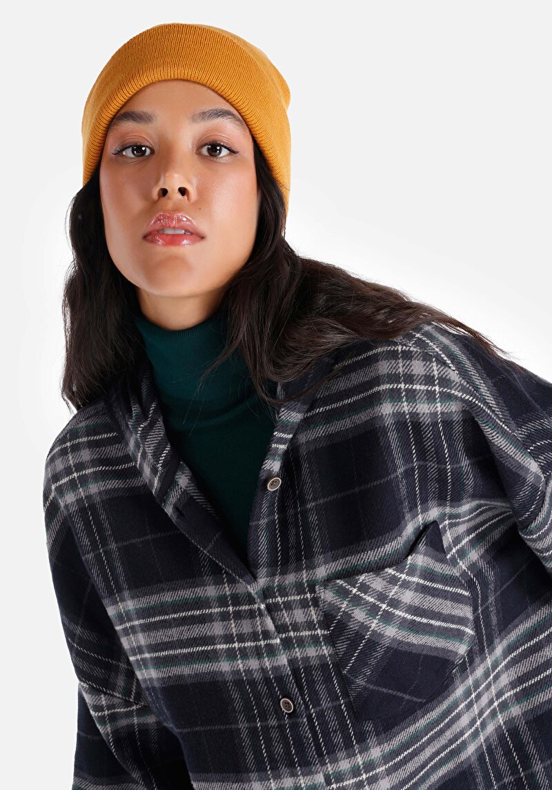 Afișați detalii pentru Regular Fit Hooded Plaid Cămașă Cu Mânecă Lungă Antracit Pentru Femei