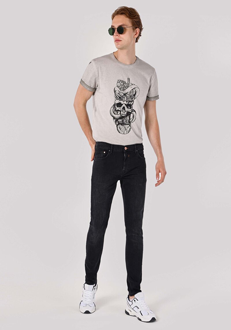 Afișați detalii pentru Skinny Fit Talie Joasă Picior Îngust Blugi Negri Pentru Bărbați