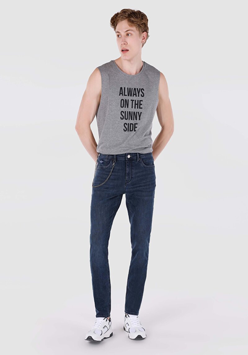 Imagine a Slim Fit Talie Joasă Picior Îngust Blugi İndigo Închis Pentru Bărbați