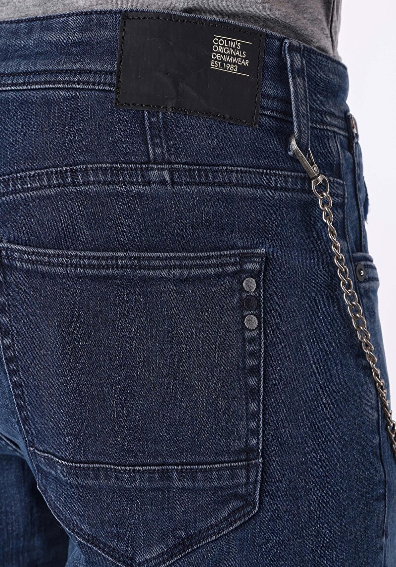 Afișați detalii pentru Slim Fit Talie Joasă Picior Îngust Blugi İndigo Închis Pentru Bărbați