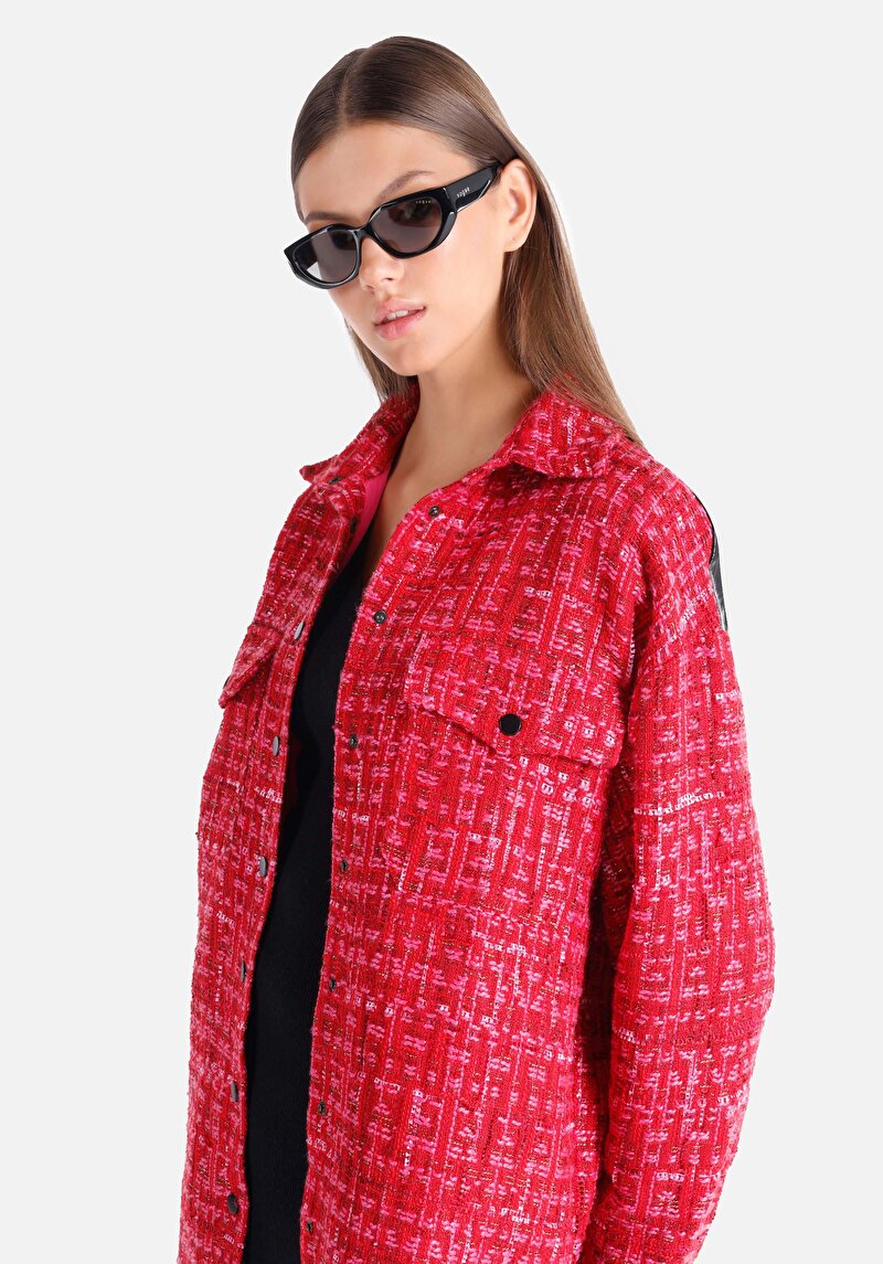 Imagine a Regular Fit Cămașă Decolteu Drept Cămașă Roșie Manșon Lung Pentru Femei