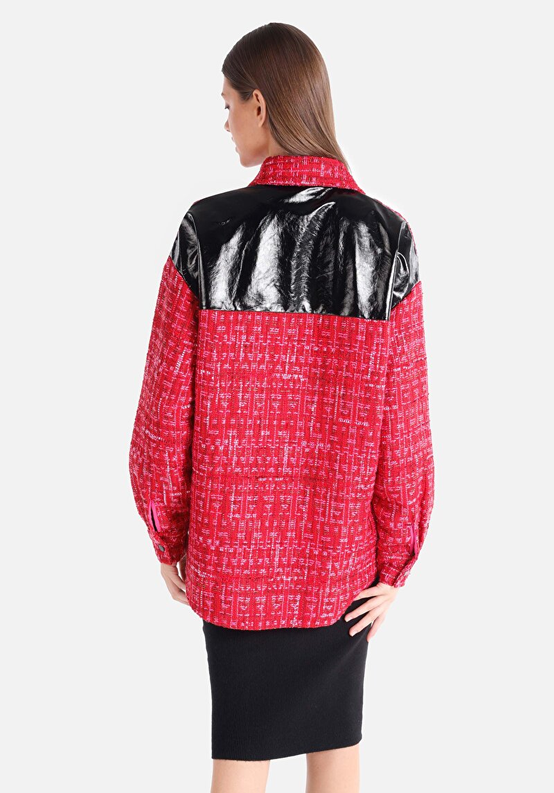 Imagine a Regular Fit Cămașă Decolteu Drept Cămașă Roșie Manșon Lung Pentru Femei