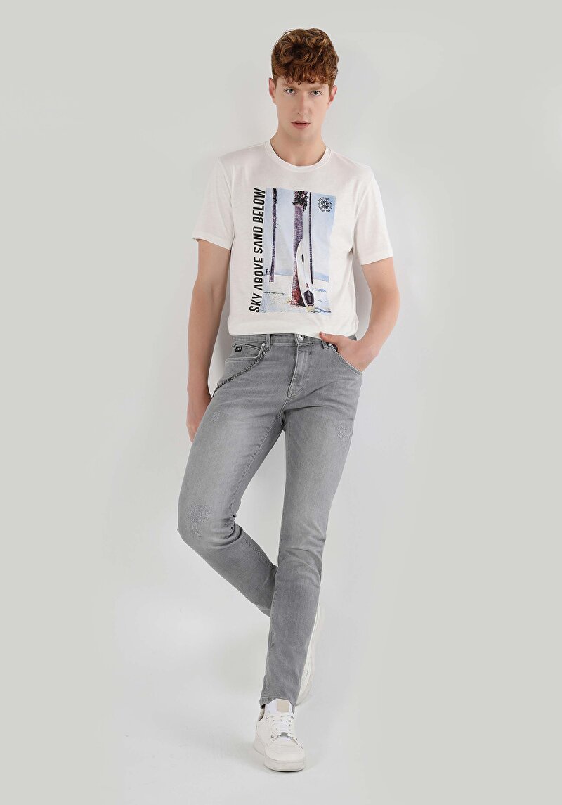 Imagine a Slim Fit Talie Joasă Picior Îngust Blugi Gri Pentru Bărbați