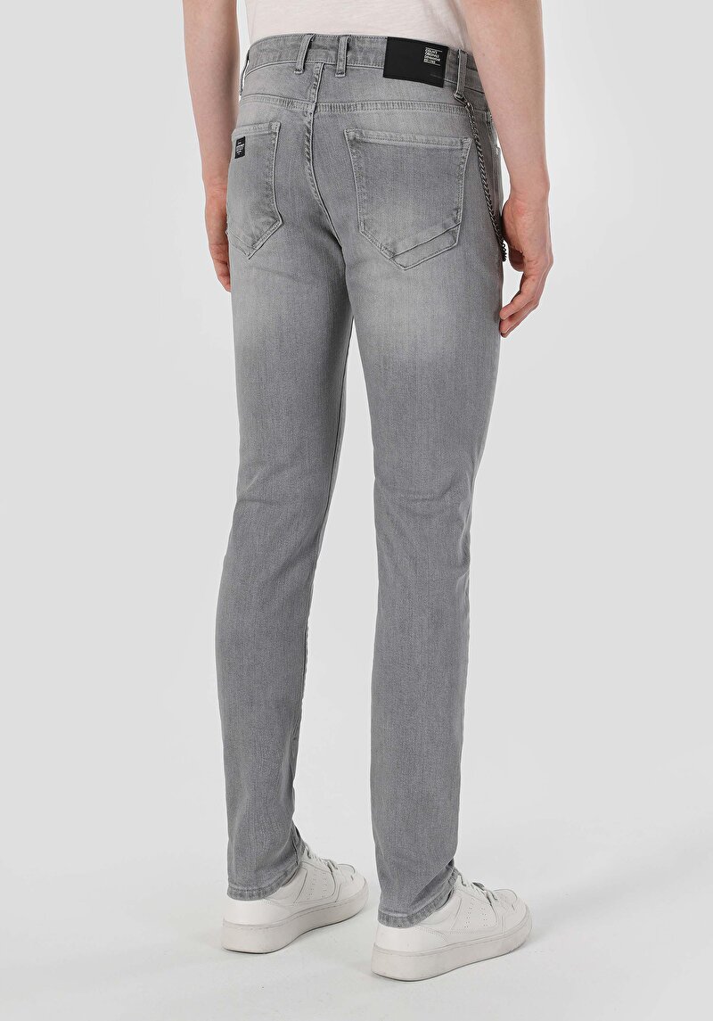 Imagine a Slim Fit Talie Joasă Picior Îngust Blugi Gri Pentru Bărbați