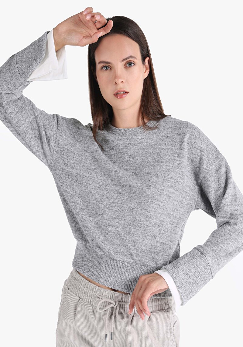 Imagine a Tricou Cu Maneca Lunga De Dama Gri   Cl1065903