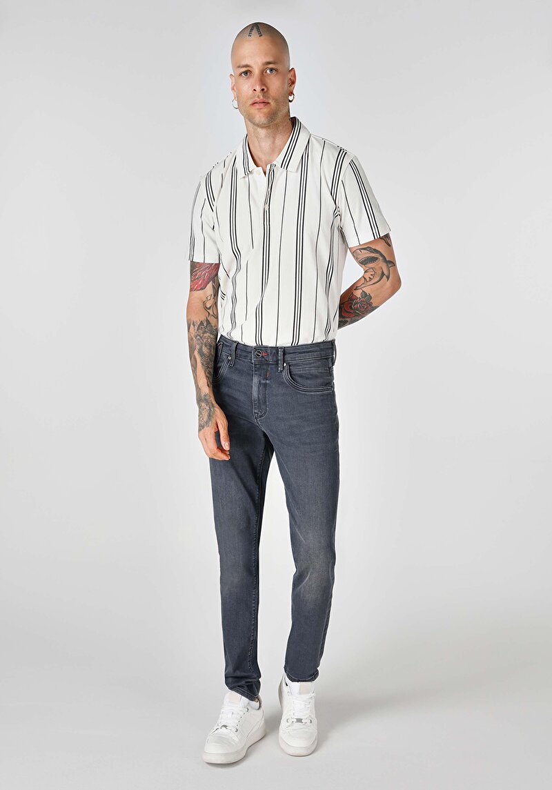 Imagine a Blugi Negri Pentru Bărbați Cu Talie Joasă Și Talie İngustă Slim Fit