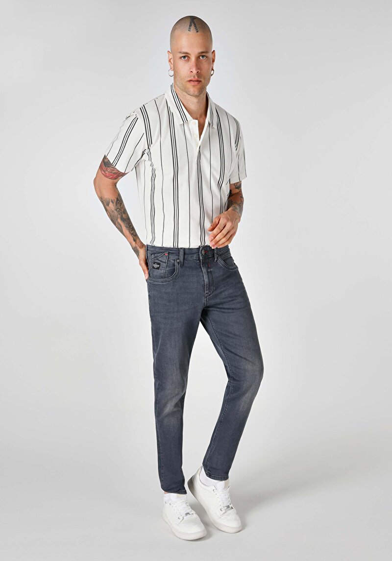 Afișați detalii pentru Blugi Negri Pentru Bărbați Cu Talie Joasă Și Talie İngustă Slim Fit