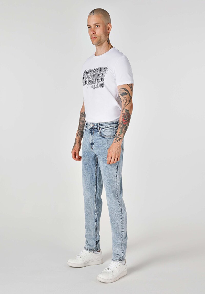 Imagine a Slim Fit Talie Joasă Picior Îngust Blugi İndigo Pentru Bărbați