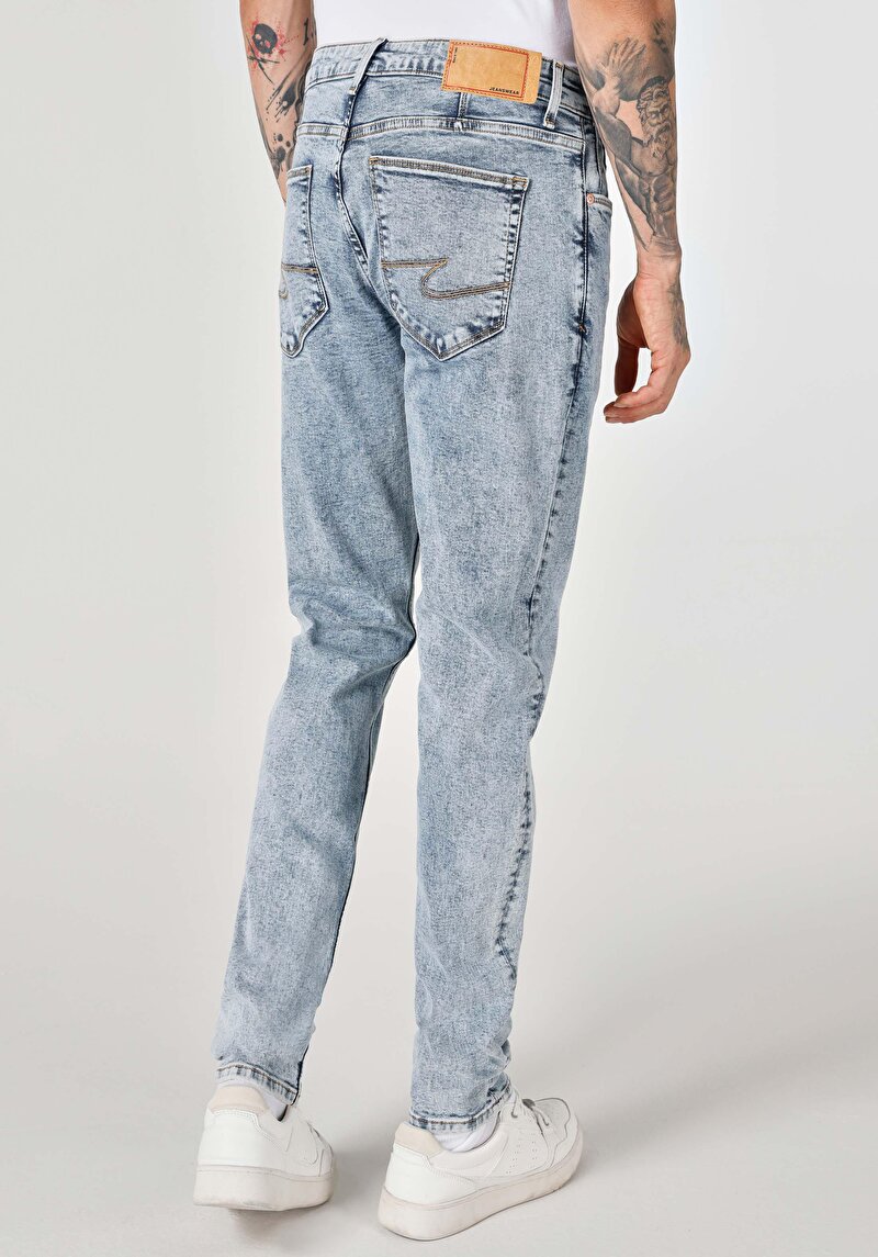 Imagine a Slim Fit Talie Joasă Picior Îngust Blugi İndigo Pentru Bărbați