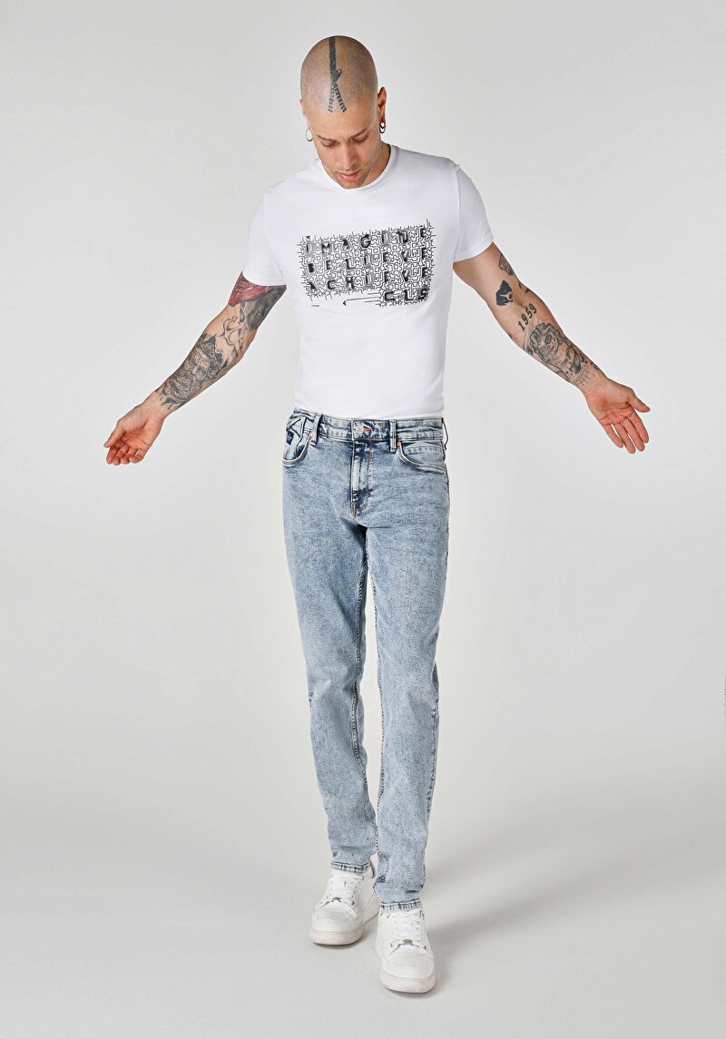 Afișați detalii pentru Slim Fit Talie Joasă Picior Îngust Blugi İndigo Pentru Bărbați