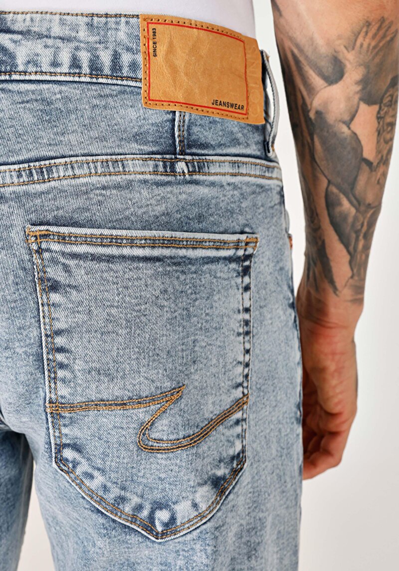 Afișați detalii pentru Slim Fit Talie Joasă Picior Îngust Blugi İndigo Pentru Bărbați