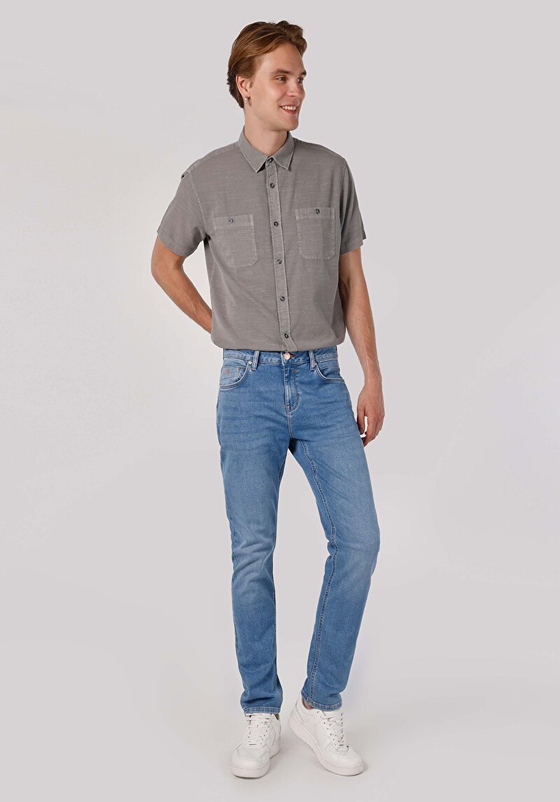 Imagine a Blugi İndigo Pentru Bărbați Cu Talie Dreaptă Cu Talie Dreaptă