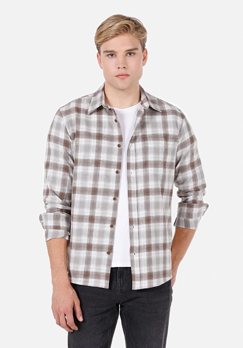 Imagine a Camasa Cu Maneca Lunga De Barbati Maro Regular Fit  Cl1072091