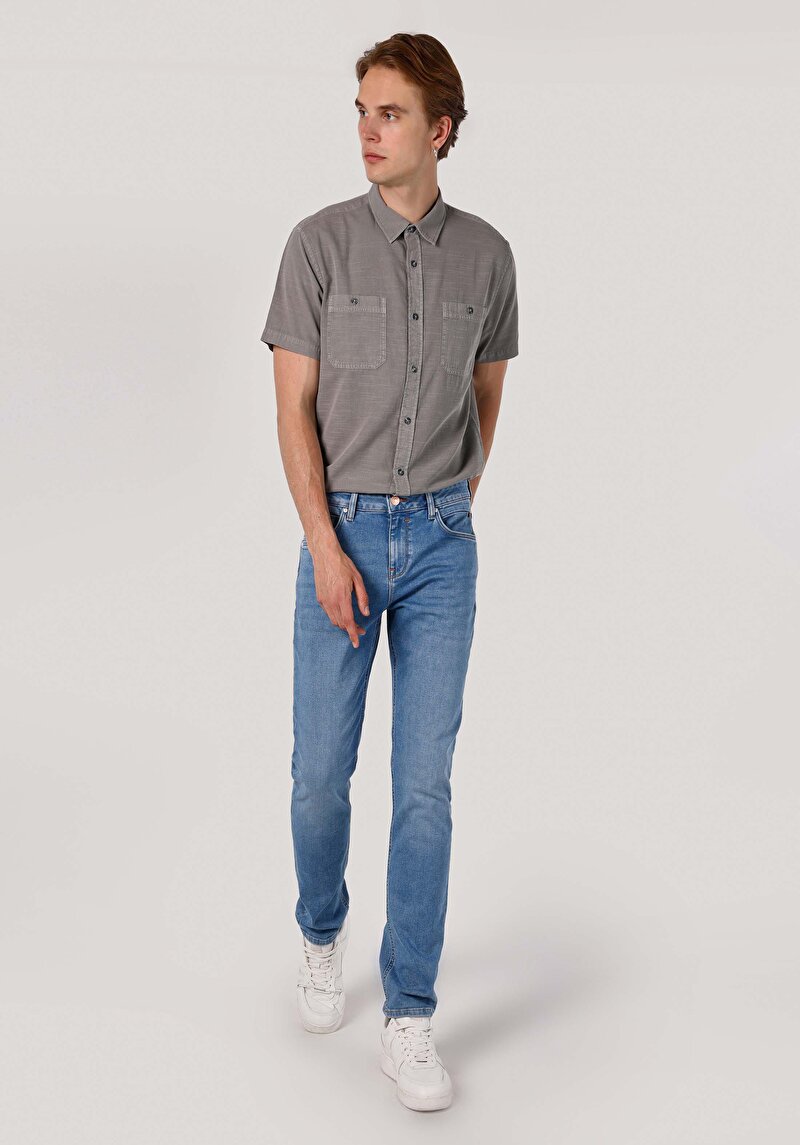 Imagine a Blugi İndigo Pentru Bărbați Cu Talie Dreaptă Cu Talie Dreaptă