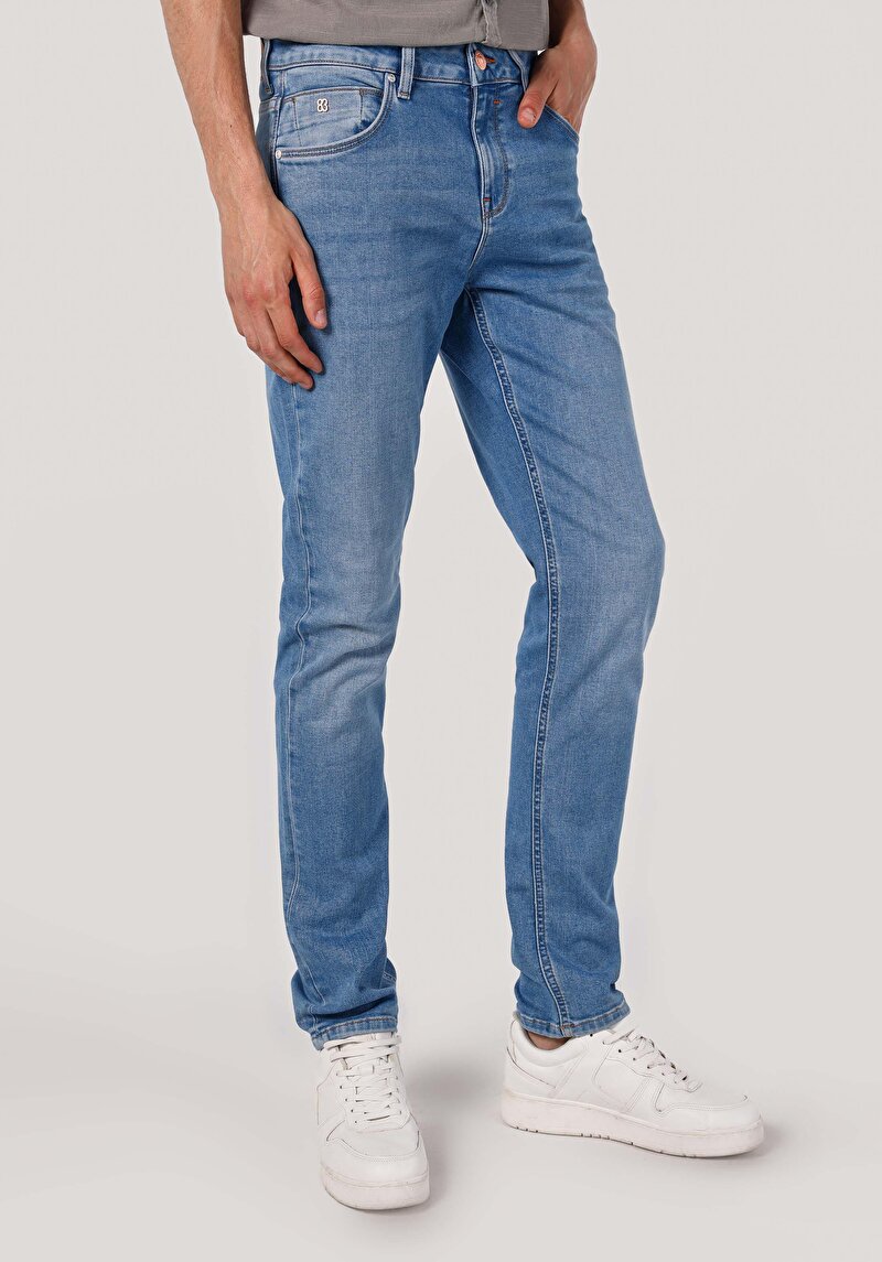 Imagine a Blugi İndigo Pentru Bărbați Cu Talie Dreaptă Cu Talie Dreaptă