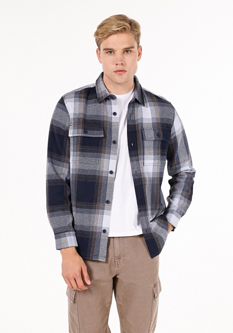 Imagine a Camasa Cu Maneca Lunga De Barbati Albastru Marin Comfort Fit  Cl1072095