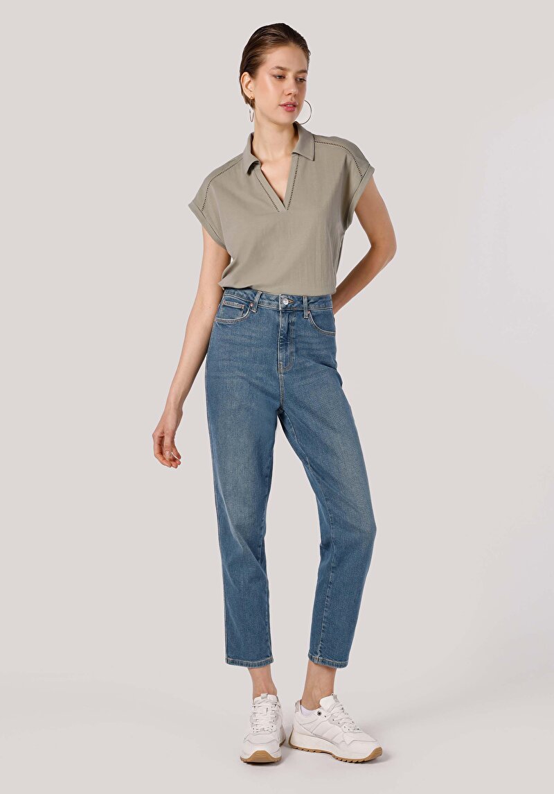 Imagine a Mom Fit Rising Waist Shrinking Leg Blugi İndigo Pentru Femei