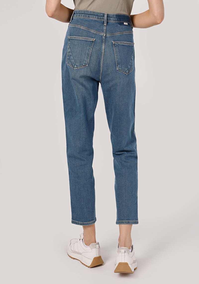 Afișați detalii pentru Mom Fit Rising Waist Shrinking Leg Blugi İndigo Pentru Femei