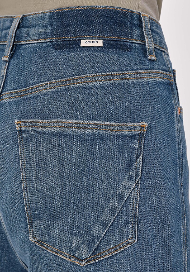 Afișați detalii pentru Mom Fit Rising Waist Shrinking Leg Blugi İndigo Pentru Femei