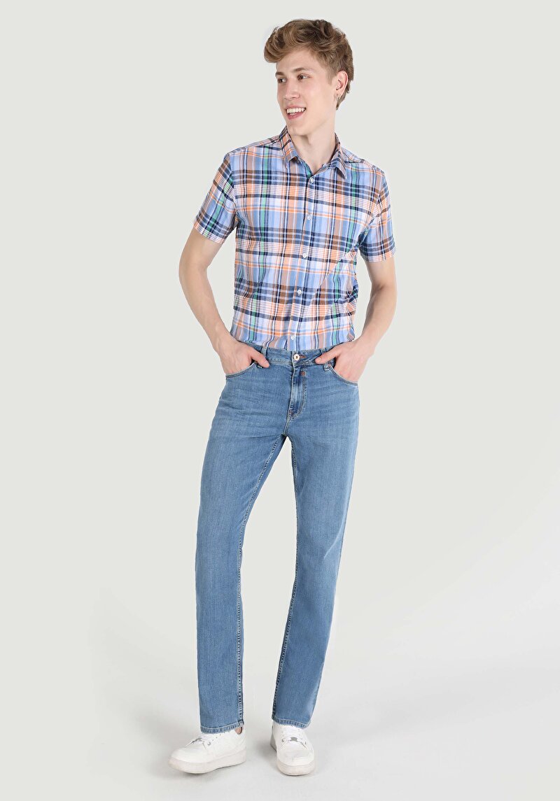Imagine a Regular Fit Talie Medie Picior Drept Blugi Indigo Pentru Bărbați