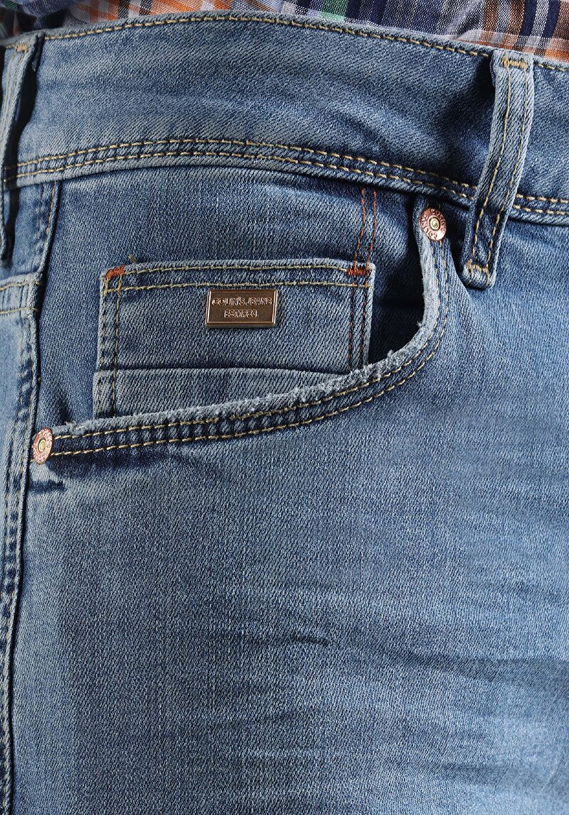 Afișați detalii pentru Regular Fit Talie Medie Picior Drept Blugi Indigo Pentru Bărbați