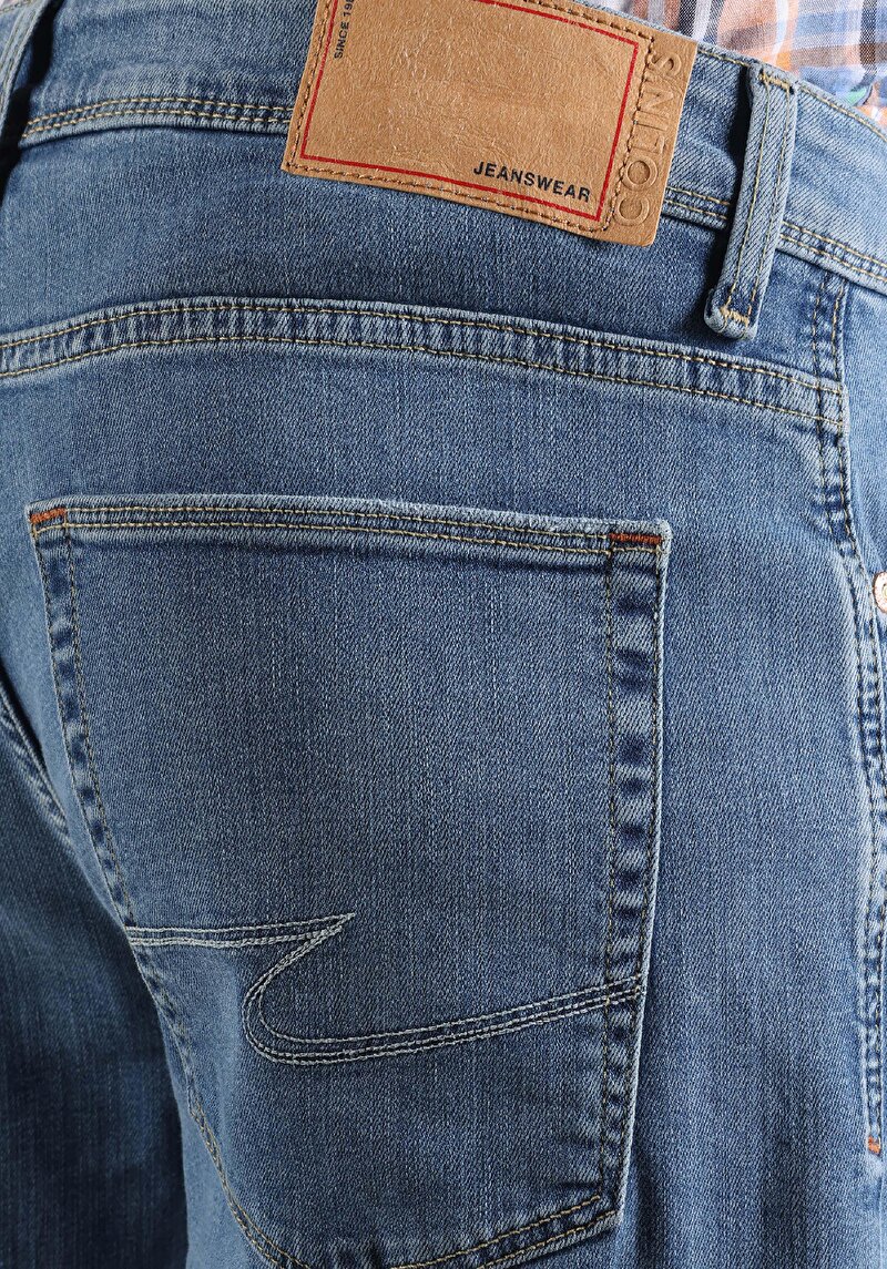 Afișați detalii pentru Regular Fit Talie Medie Picior Drept Blugi Indigo Pentru Bărbați