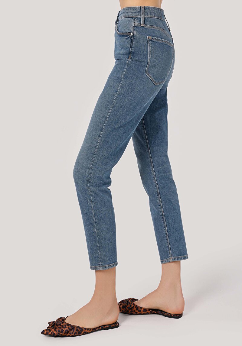 Afișați detalii pentru Slim Fit Rising Waist Shrinking Leg Blugi İndigo Pentru Femei