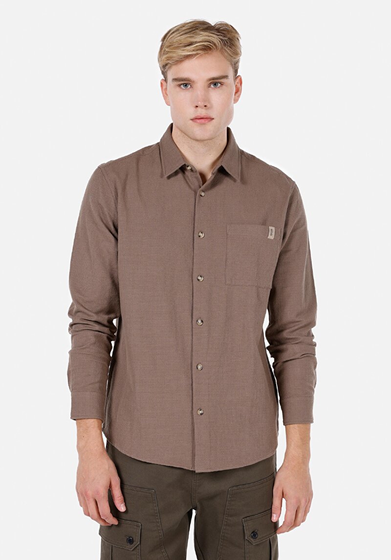 Imagine a Camasa Cu Maneca Lunga De Barbati Bej Regular Fit  Cl1072116