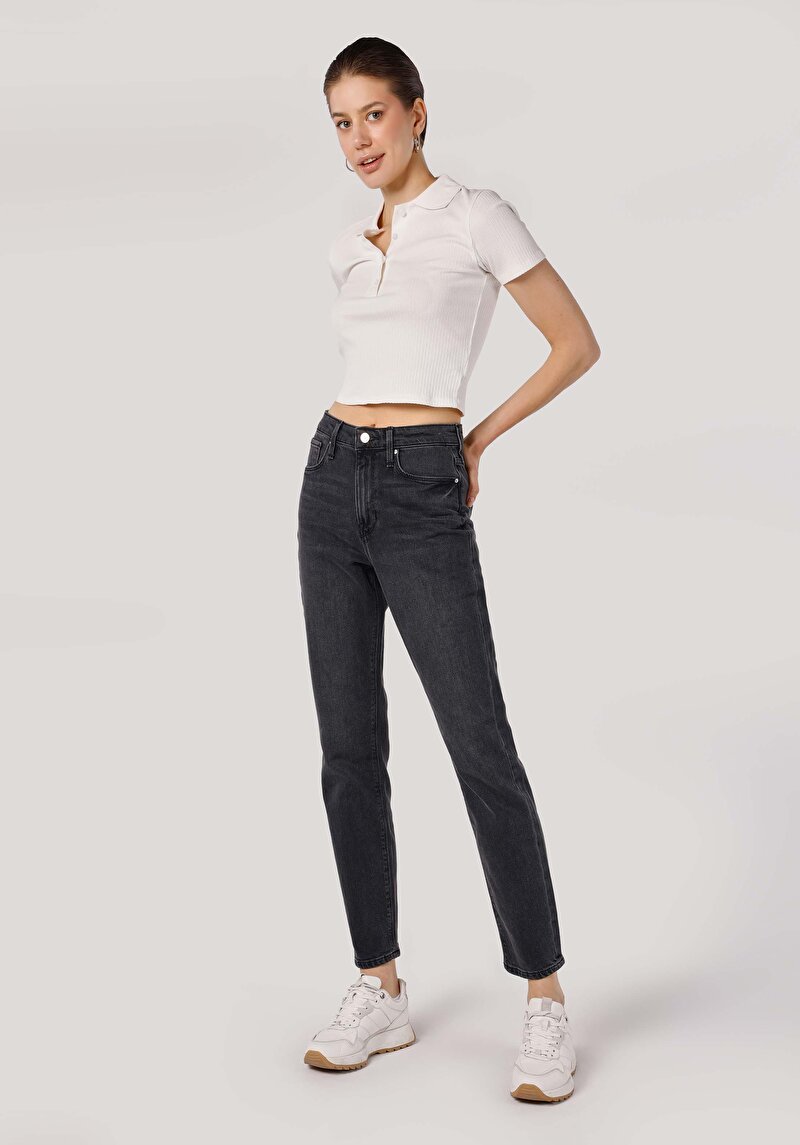 Imagine a Slim Fit Talie Ascendentă Shrinking Leg Blugi Din Denim Pentru Femei