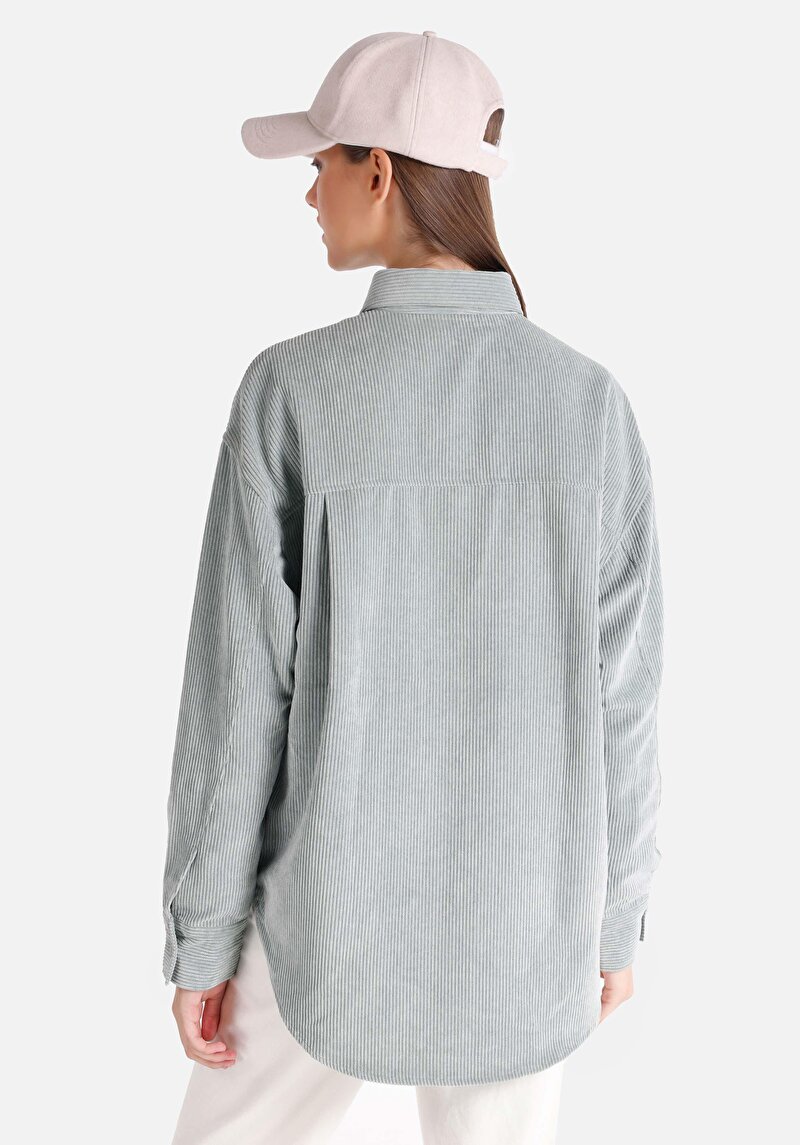 Afișați detalii pentru Cămașă Cu Croială Relaxată Cămașă Dreaptă Pentru Femei Verde Cu Mânecă Lungă