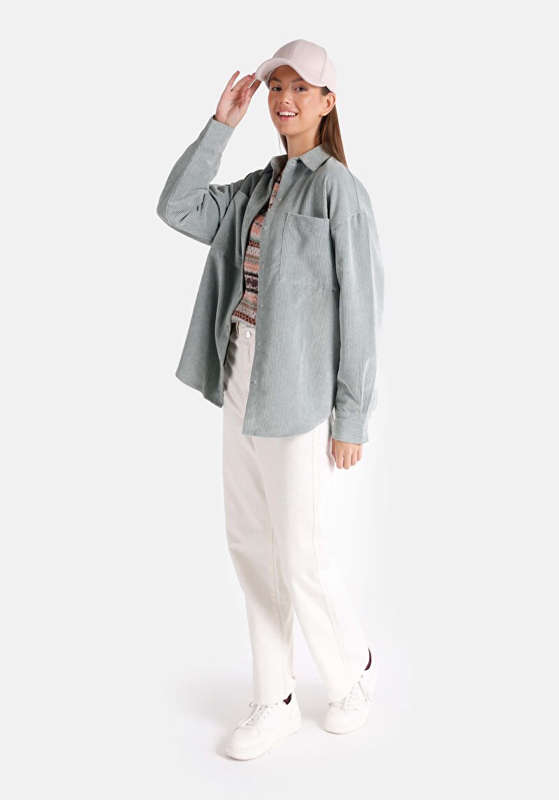 Afișați detalii pentru Cămașă Cu Croială Relaxată Cămașă Dreaptă Pentru Femei Verde Cu Mânecă Lungă