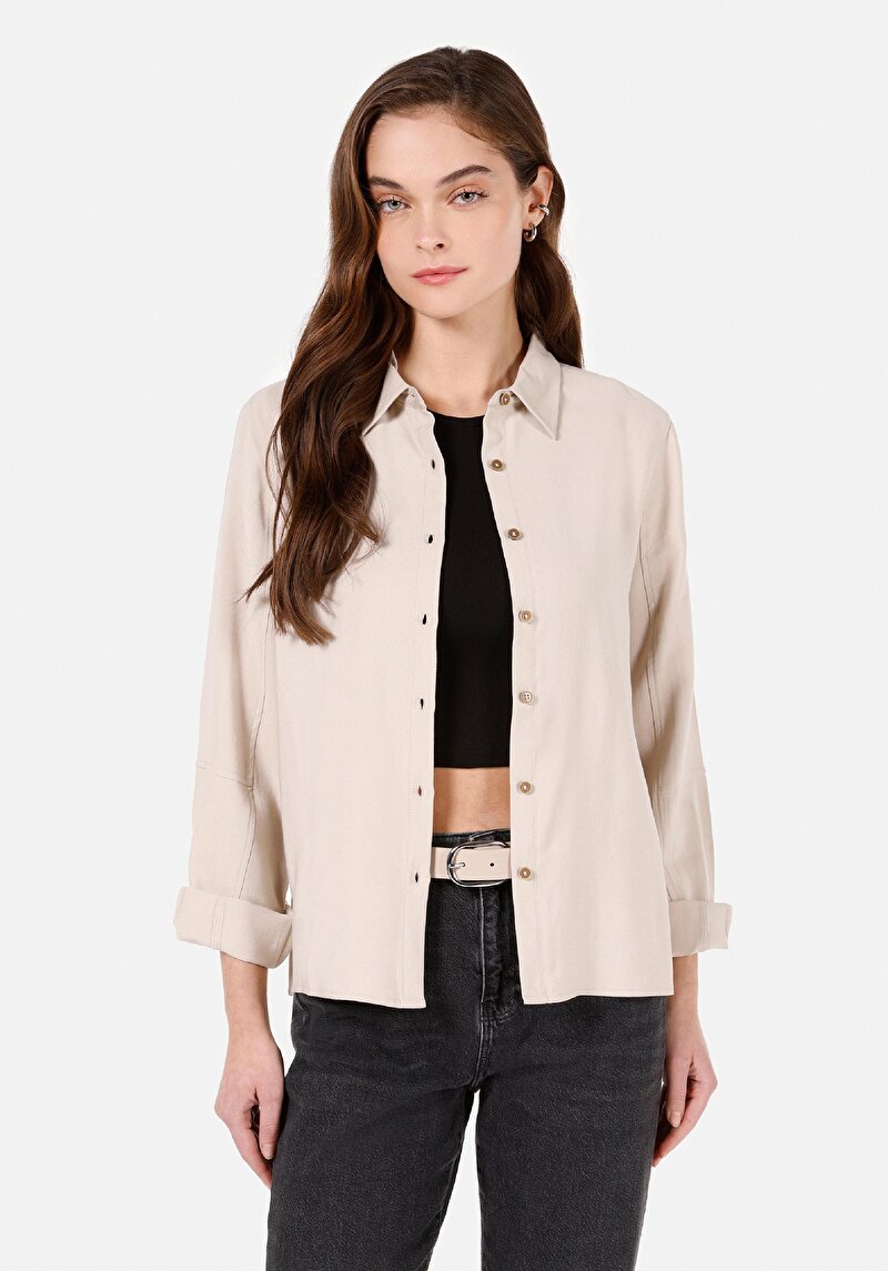 Imagine a Camasa Cu Maneca Lunga De Dama Bej Regular Fit  Cl1072138