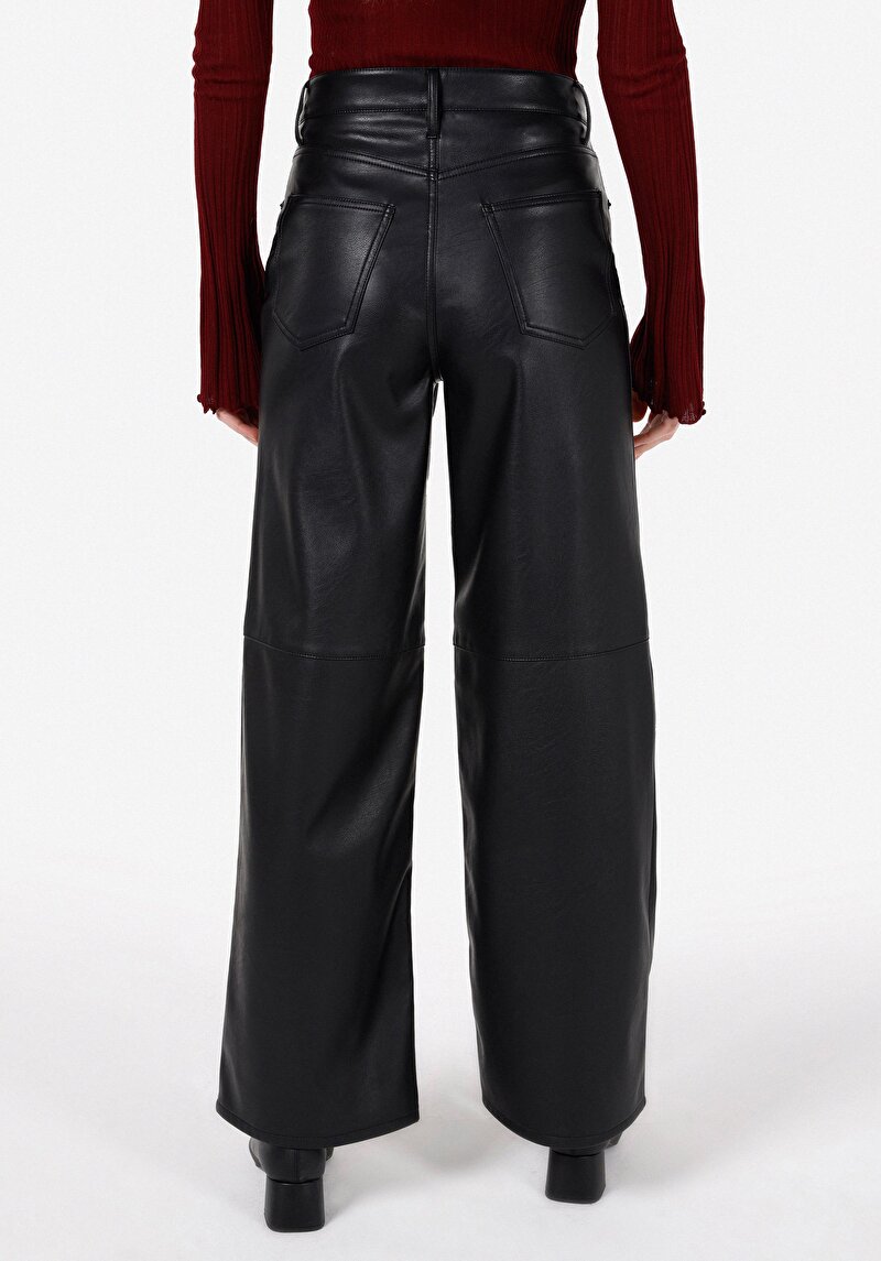 Imagine a Regular Fit Talie Înaltă Picior Larg Pantaloni Negri Pentru Femei