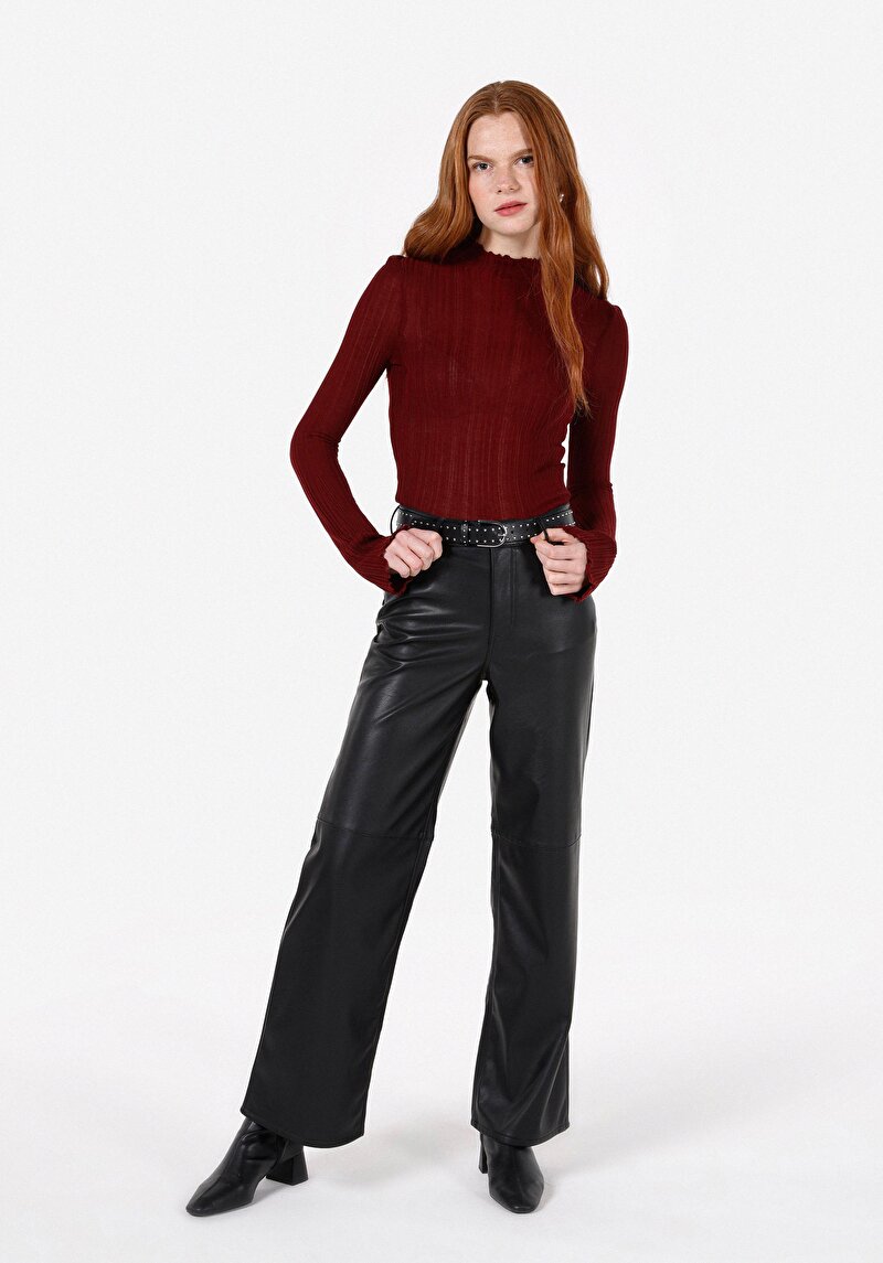 Imagine a Regular Fit Talie Înaltă Picior Larg Pantaloni Negri Pentru Femei