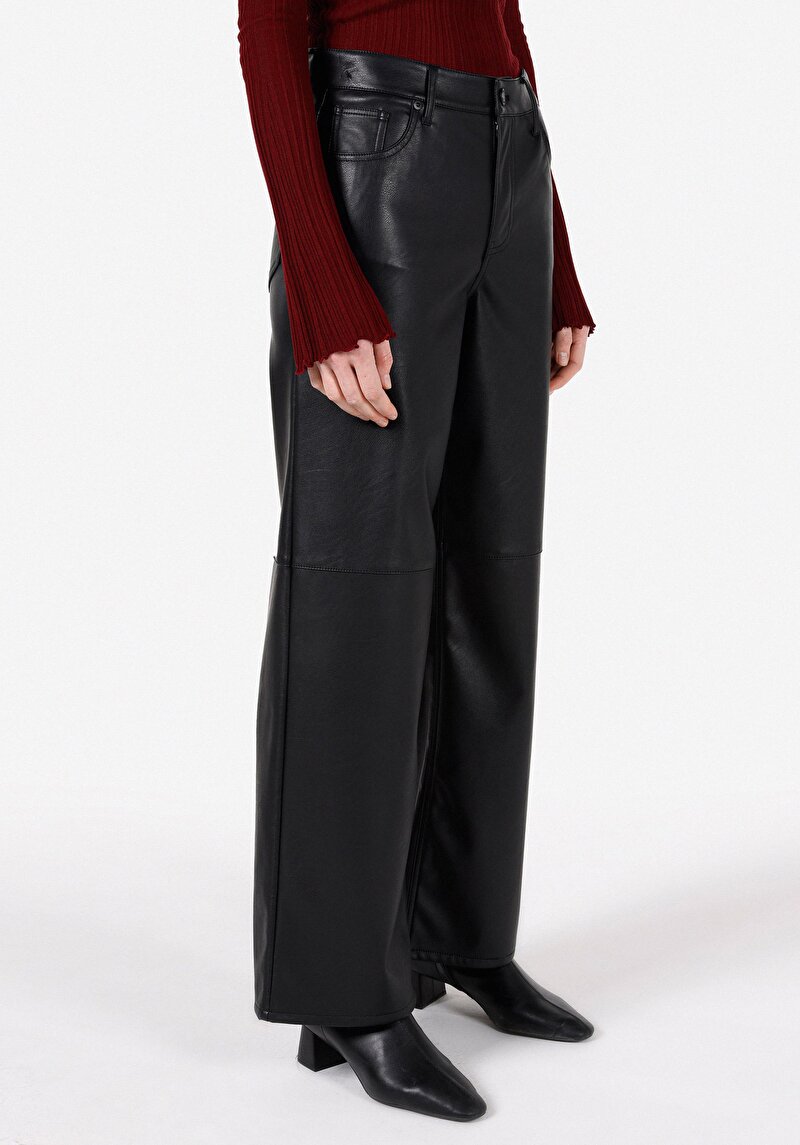 Afișați detalii pentru Regular Fit Talie Înaltă Picior Larg Pantaloni Negri Pentru Femei