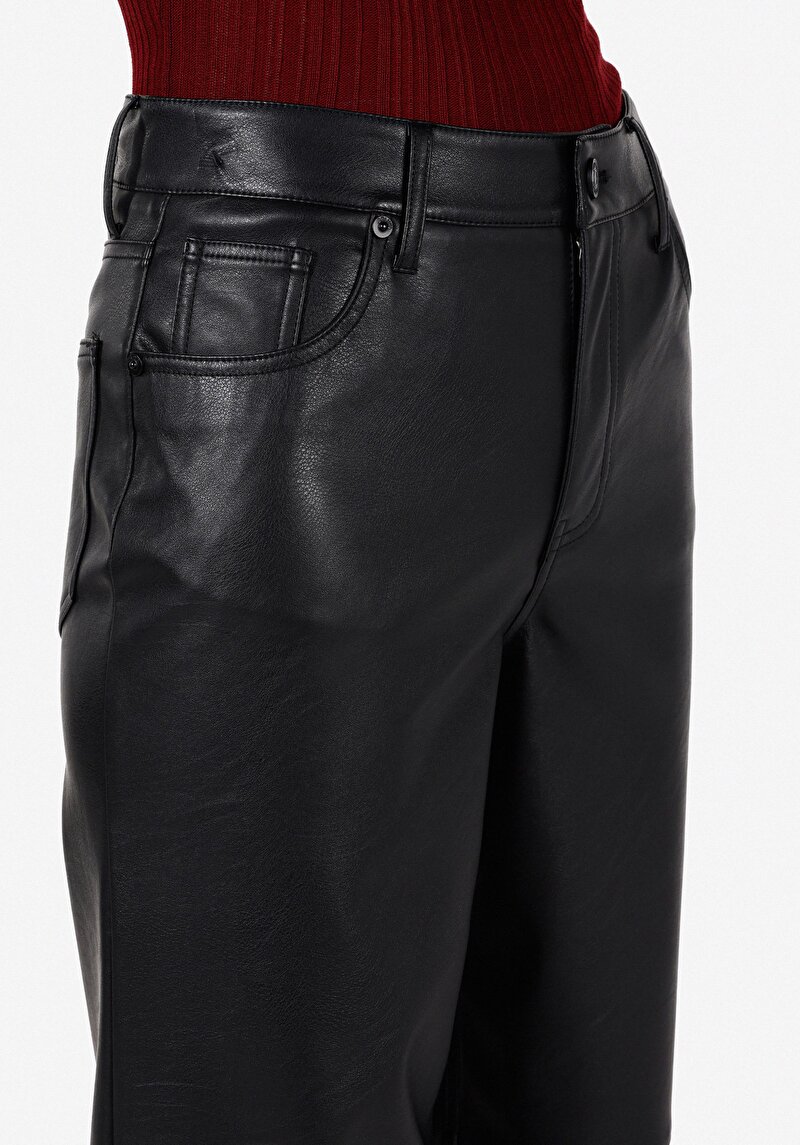 Afișați detalii pentru Regular Fit Talie Înaltă Picior Larg Pantaloni Negri Pentru Femei