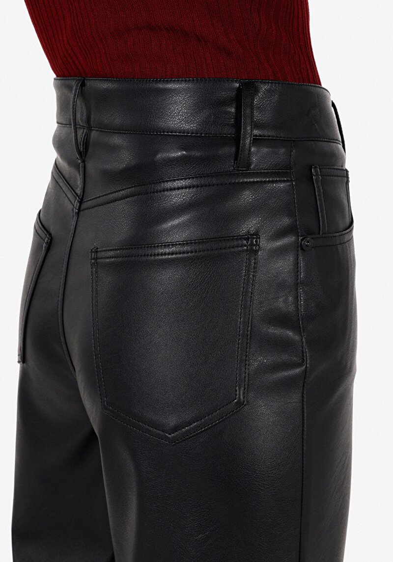 Afișați detalii pentru Regular Fit Talie Înaltă Picior Larg Pantaloni Negri Pentru Femei