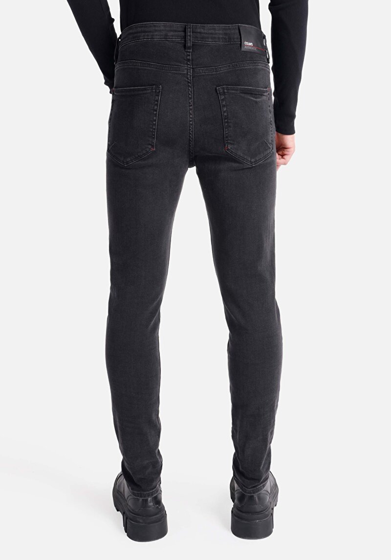 Imagine a Skinny Fit Talie Talie Picior Îngust Blugi Negri Pentru Bărbați